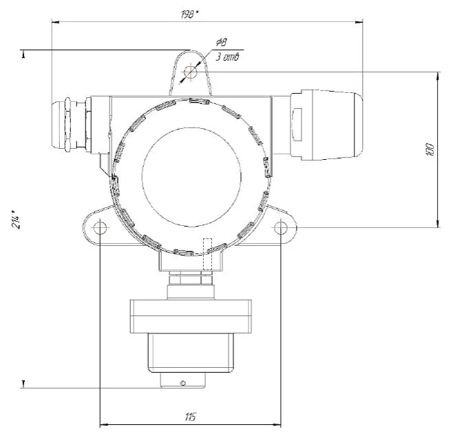 Габаритные размеры датчика газоанализатора